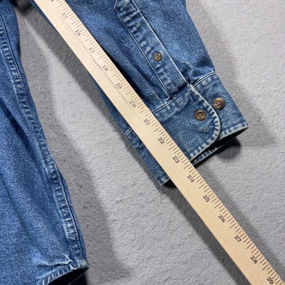 Cabelas Denim Shirt Mens 3XL Button Up Long Sleeve Workwear Blue Elbow Patches - Picture 9 of 12